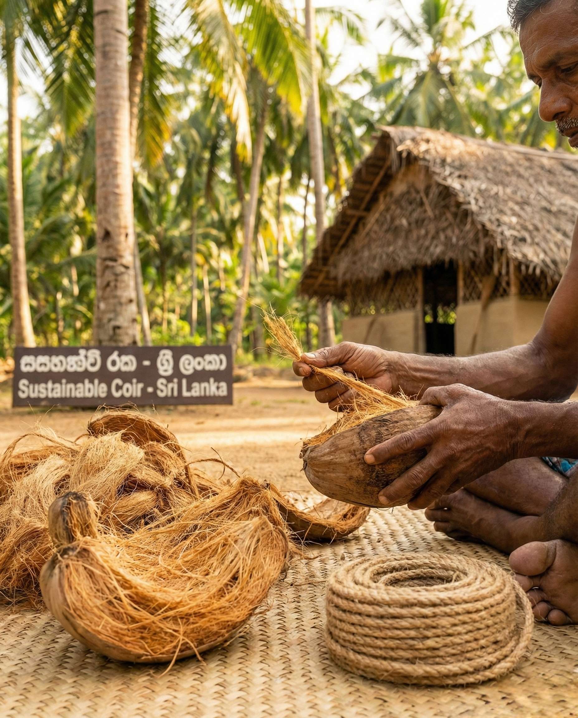 Manufaktur in Kurunegala, Sri Lanka &mdash; handgedrehte Kokosfasern