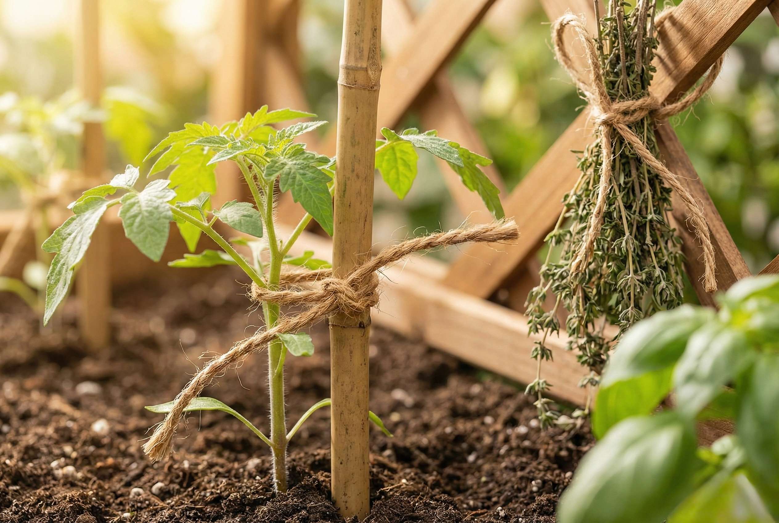 Kokosseil als Pflanzenbinder im Garten