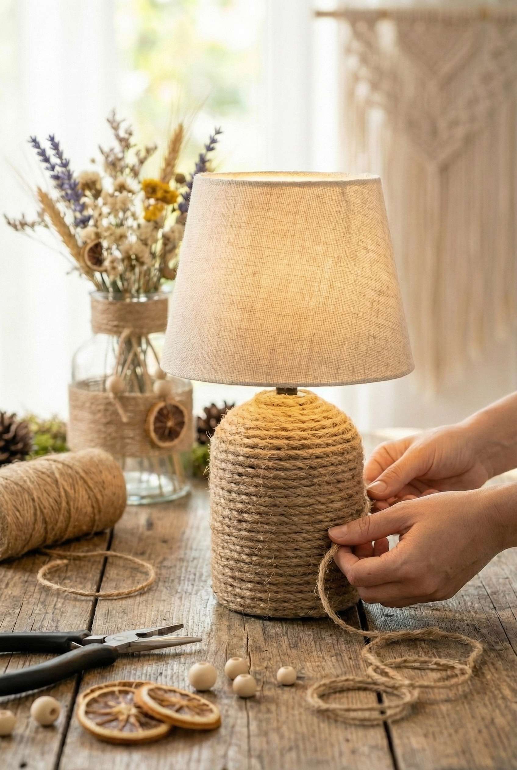 Boho Lampenschirm mit Kokosseil - DIY Beleuchtung