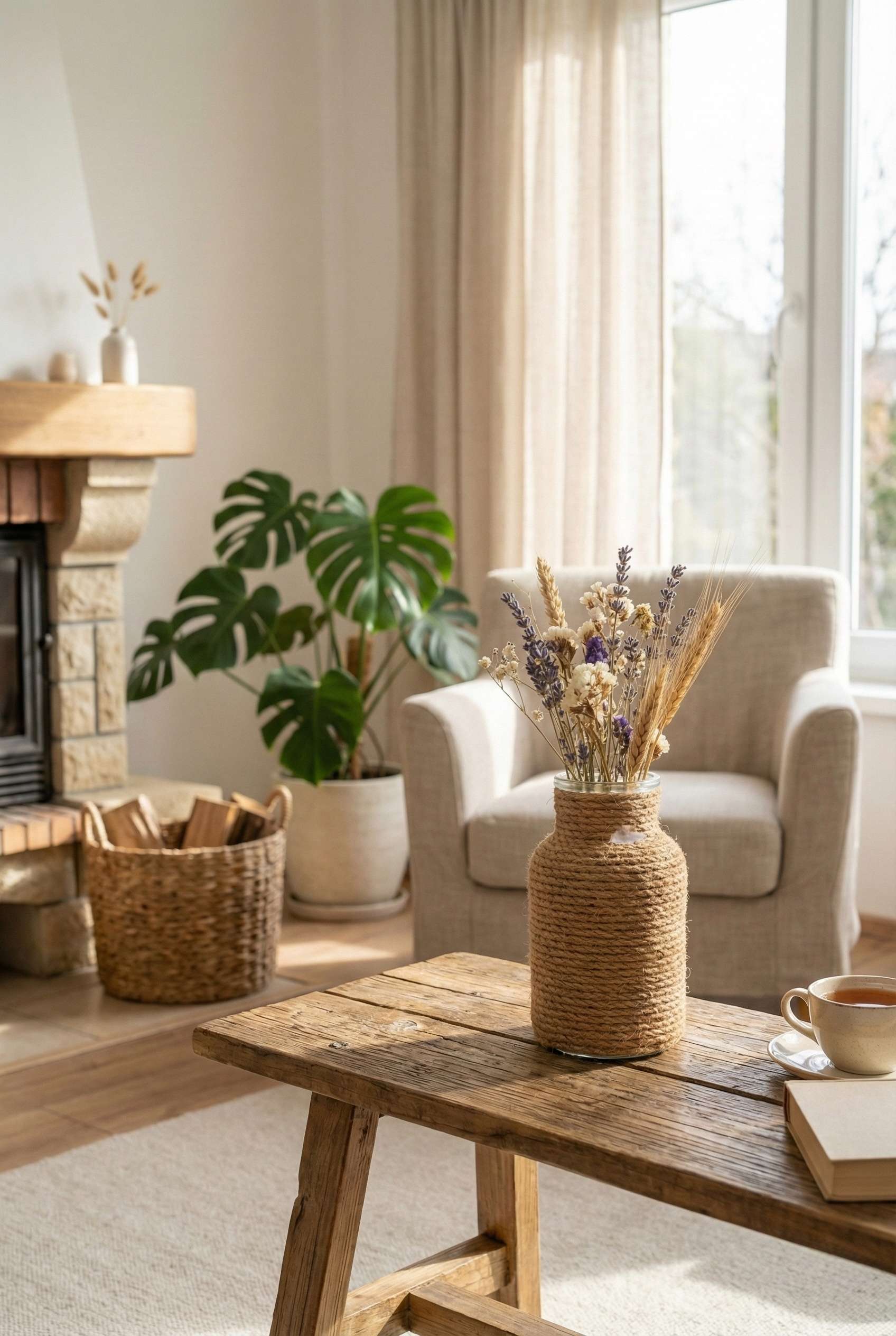 DIY Vase mit Kokosseil umwickelt - Upcycling Idee